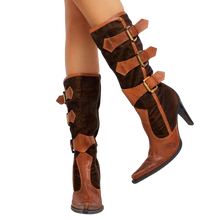 Load image into Gallery viewer, Leather & Corduroy Heeled Boots