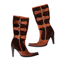 Load image into Gallery viewer, Leather & Corduroy Heeled Boots
