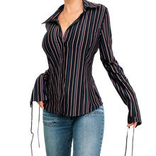 Load image into Gallery viewer, Striped Lace Up Blouse