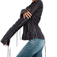 Load image into Gallery viewer, Striped Lace Up Blouse