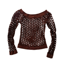 Load image into Gallery viewer, Vintage Chocolate Brown Fishnet Top