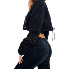 Load image into Gallery viewer, Black Velvet Cropped Military Jacket