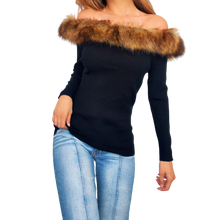 Load image into Gallery viewer, Faux Fur Off The Shoulder Sweater