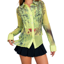 Load image into Gallery viewer, Vintage Sheer Green Graphic Blouse