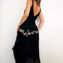 Load image into Gallery viewer, Black Silk Beaded Midi Dress