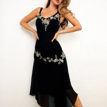 Load image into Gallery viewer, Black Silk Beaded Midi Dress