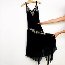 Load image into Gallery viewer, Black Silk Beaded Midi Dress