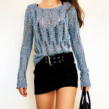Load image into Gallery viewer, Blue & White Open Knit Sweater