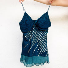 Load image into Gallery viewer, Teal Silk Sequin Tank
