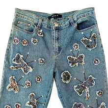 Load image into Gallery viewer, Beaded Butterfly Appliqué Jeans