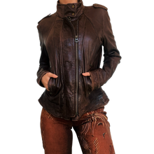 Load image into Gallery viewer, Chocolate Brown Leather Moto Jacket
