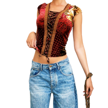 Load image into Gallery viewer, 90s Velvet Lace Up Top