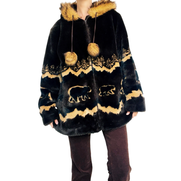 Vintage Furry Hooded Bear Coat