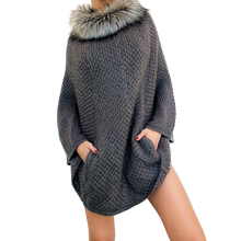 Load image into Gallery viewer, Furry Gray Knit Poncho Sweater
