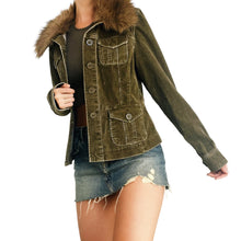 Load image into Gallery viewer, Army Green Furry Corduroy Jacket