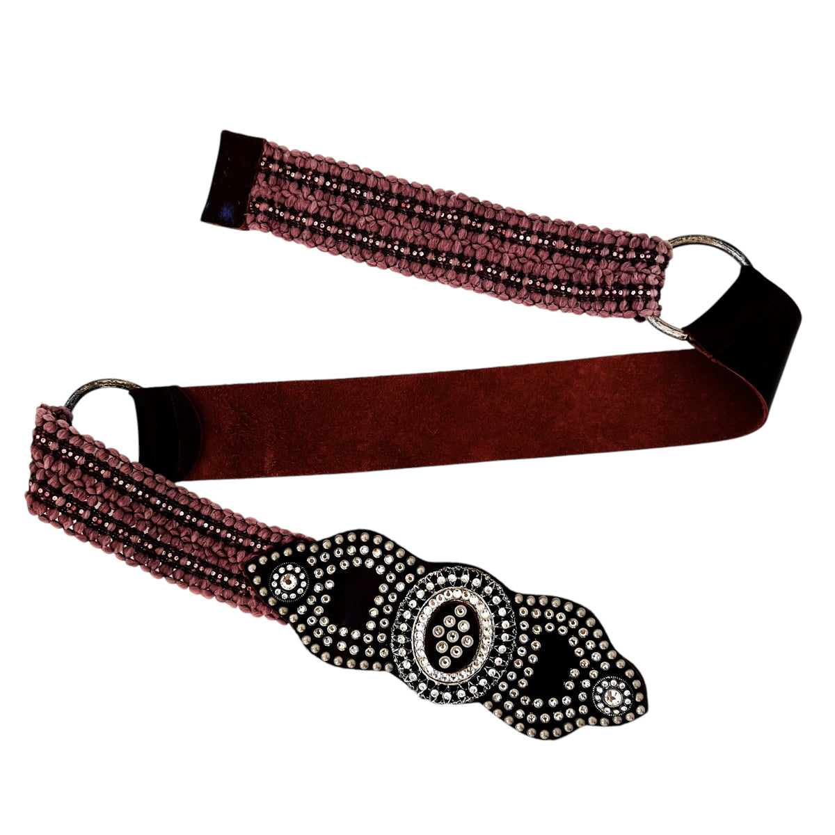 LEATHEROCK Link Studded Genuine Leather Belt Fits 35-39 Black Leather Concho Studded Belt in Nickel – LTHR WRKS main image 2