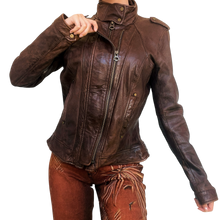 Load image into Gallery viewer, Chocolate Brown Leather Moto Jacket