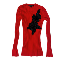 Load image into Gallery viewer, Cherry Red Ribbed Appliqué Top