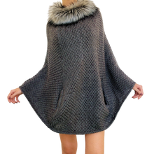 Load image into Gallery viewer, Furry Gray Knit Poncho Sweater