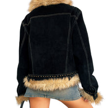 Load image into Gallery viewer, Furry Black Suede Jacket