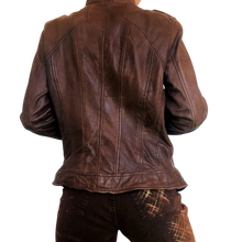 Load image into Gallery viewer, Chocolate Brown Leather Moto Jacket
