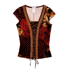 Load image into Gallery viewer, 90s Velvet Lace Up Top