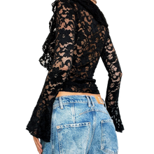 Load image into Gallery viewer, 90s Black Lace Up Blouse