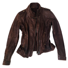 Load image into Gallery viewer, Chocolate Brown Leather Moto Jacket
