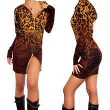 Load image into Gallery viewer, Leopard Zip Up Hoodie Dress