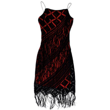 Load image into Gallery viewer, 90s Black & Red Fringy Midi Dress
