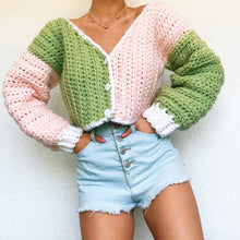 Load image into Gallery viewer, Chunky Pastel Colorblock Cardigan by Carolannie Crochet