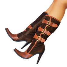 Load image into Gallery viewer, Leather &amp; Corduroy Heeled Boots
