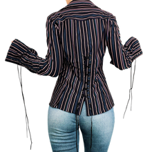 Load image into Gallery viewer, Striped Lace Up Blouse
