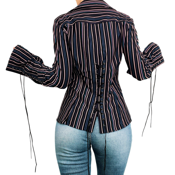 Striped Lace Up Blouse