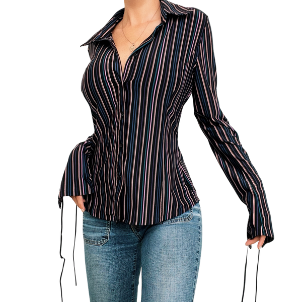 Striped Lace Up Blouse