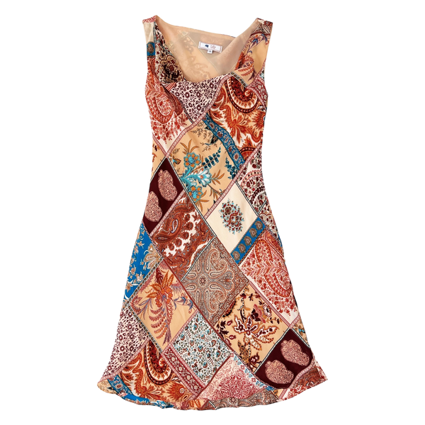 90s Patchwork Print Midi Dress