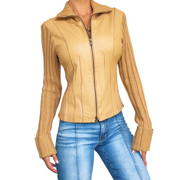 Bebe Leather & Knit Cardi Jacket