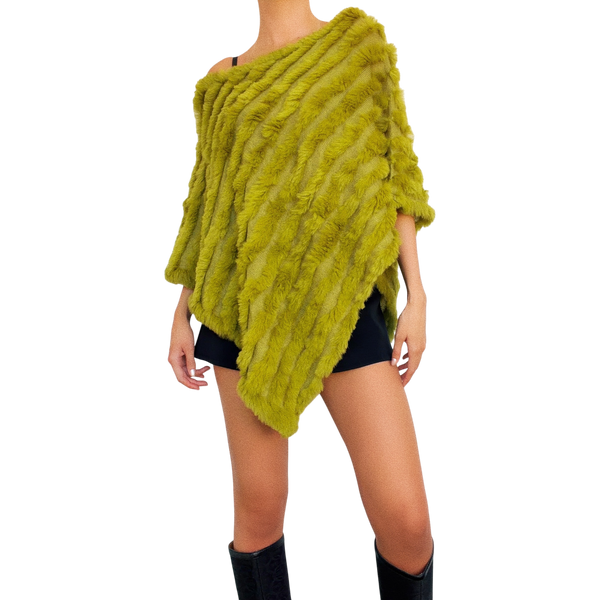 Green Rabbit Fur Poncho