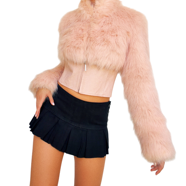 Baby Pink Leather & Faux Fur Jacket
