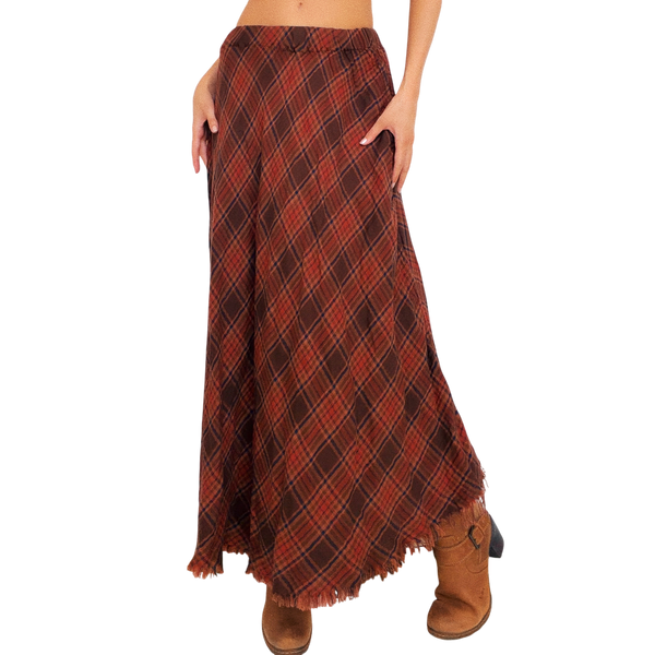 Frayed Plaid Maxi Skirt