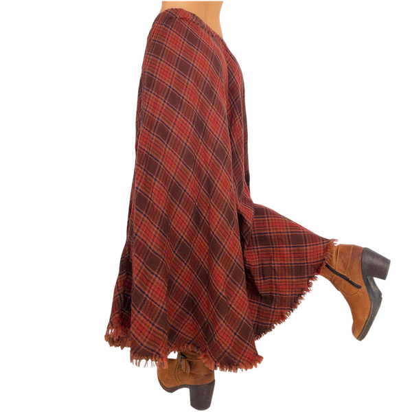 Frayed Plaid Maxi Skirt