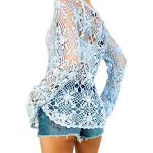 Load image into Gallery viewer, Baby Blue Lace Up Crochet Top
