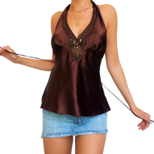 Load image into Gallery viewer, Early 2000s Beaded Satin Halter Top
