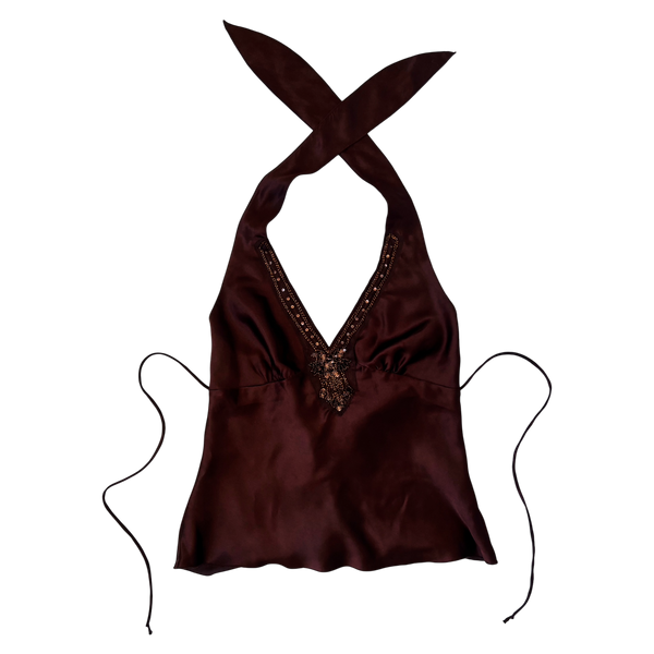 Early 2000s Beaded Satin Halter Top