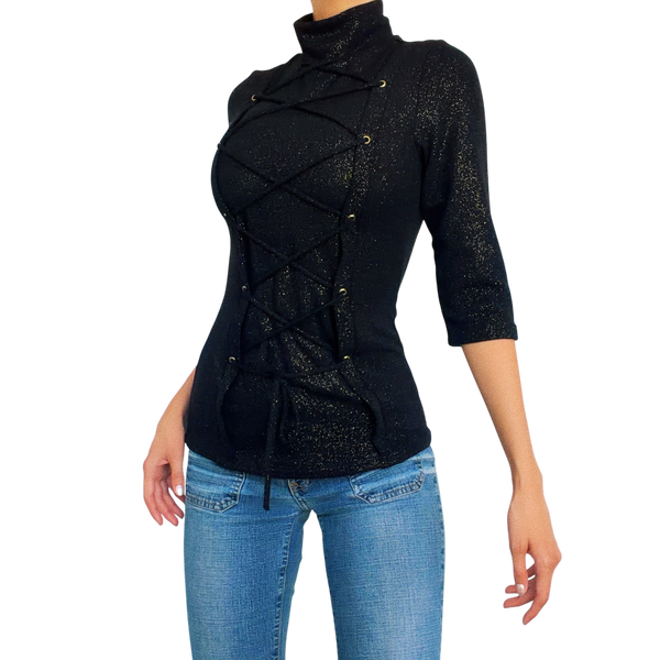 Vintage Sparkly Lace Up Top