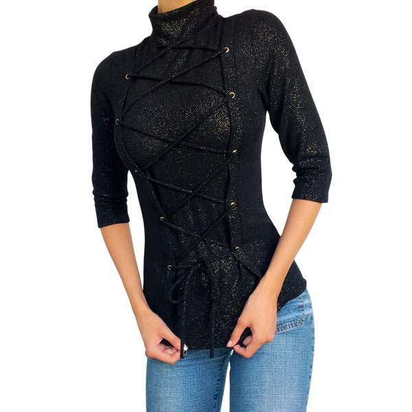 Vintage Sparkly Lace Up Top