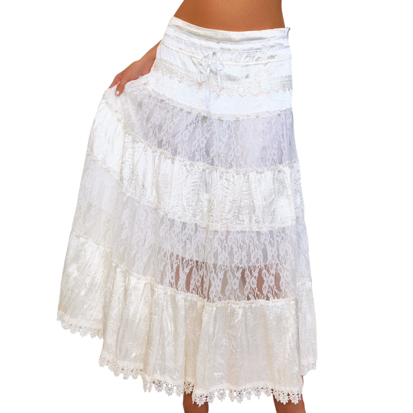 Vintage Lacy Tiered Maxi Skirt