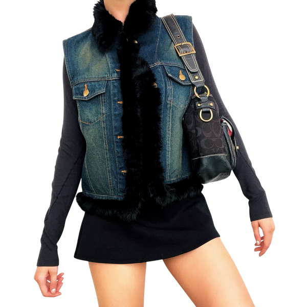 Denim & Rabbit Fur Vest