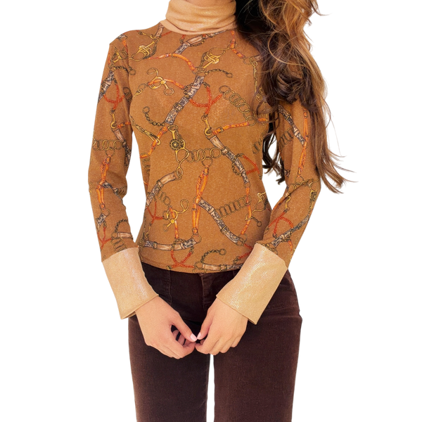 French Vintage Graphic Mesh Top