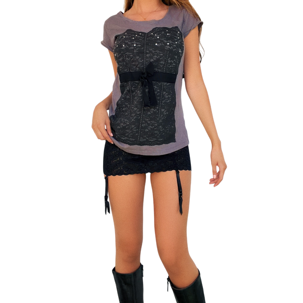 Early 2000s Rhinestone Corset Tee